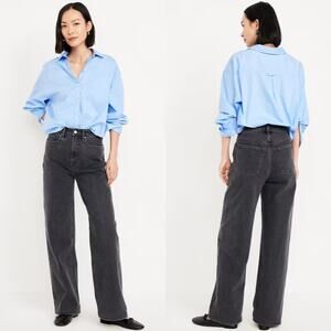 Old Navy Womens Extra High Waisted Wide Leg Jeans Size 6 Faded Black Wash Denim